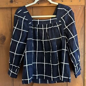 NWOT J. Crew Navy and White Window Pane Blouse Sz 2
